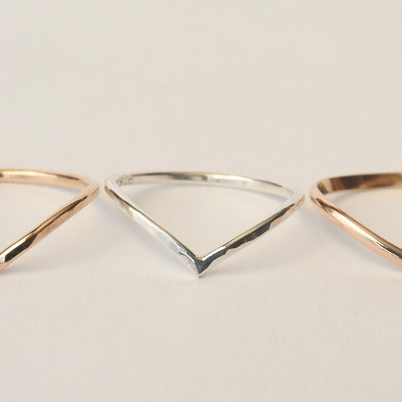 Chevron Hammered Sterling Silver V-Shaped Ring Size 6 - Picture 5 of 9